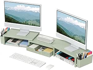 OPNICE Desk Organizers and Accessories, Dual Monitor Stand Riser, Green Metal